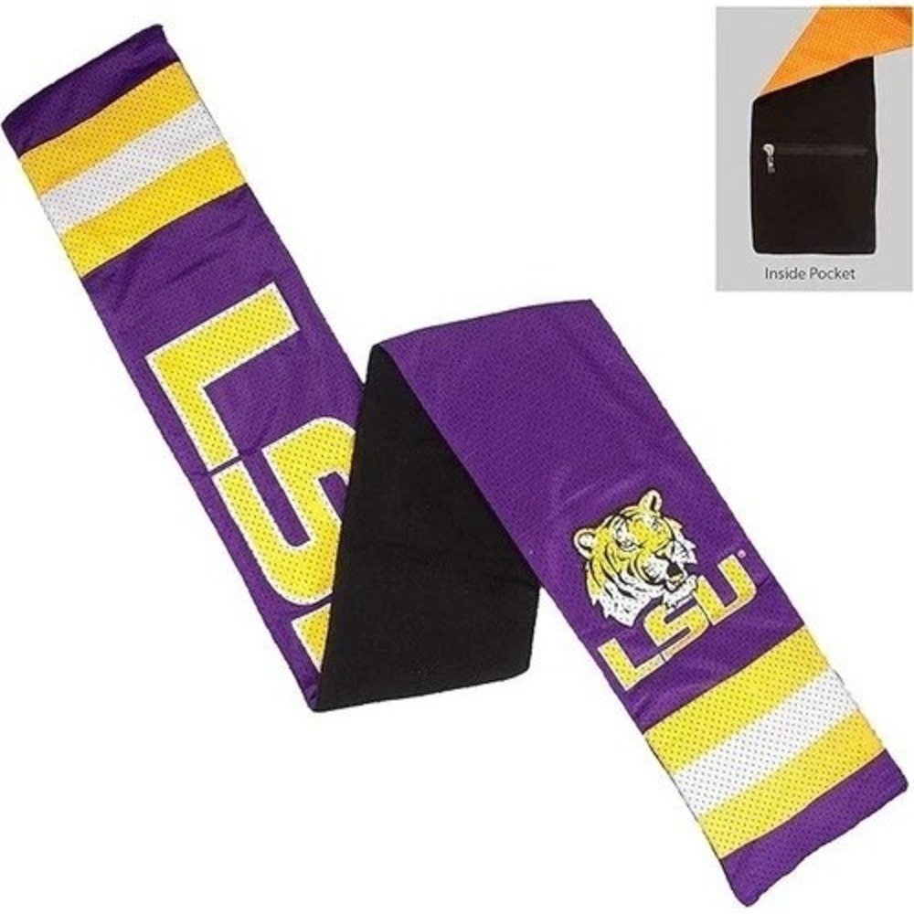 LSU Tigers NCAA Jersey Scarf Zip Pocket College Football Fleece Lined New